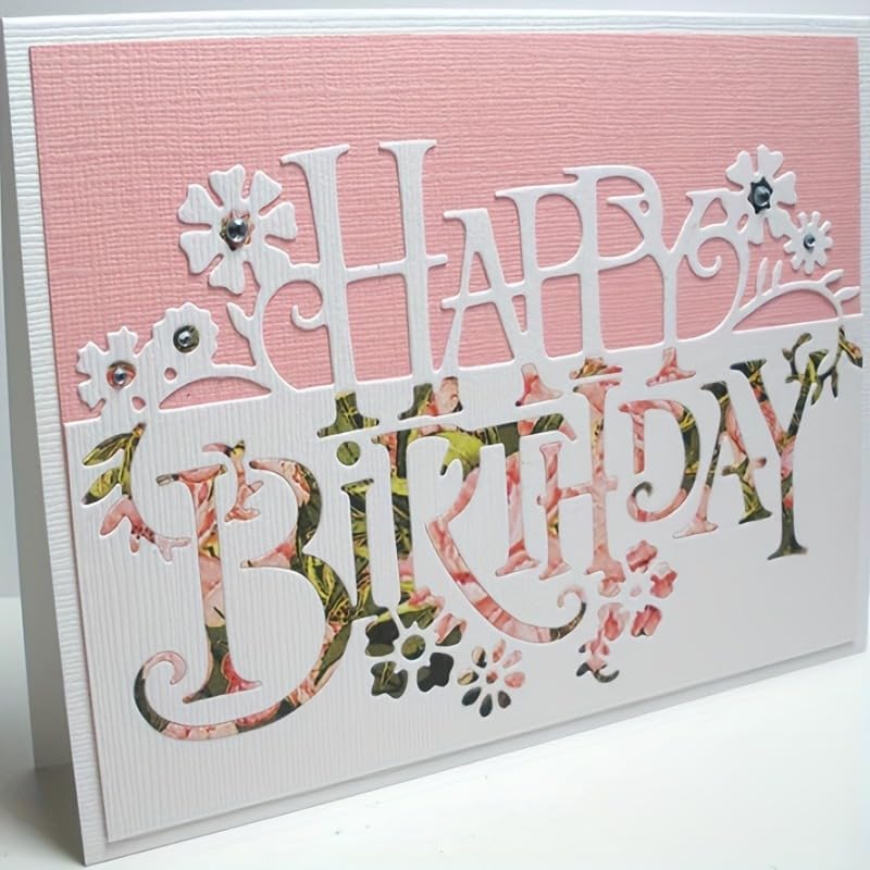 Lapoo Words Cutting Die for Scrapbooking - Durable, Cut Stencils for DIY Scrapbook Photo Album Decorative Paper Card, Card Making Supplies Party Wedding Decorations (Happy Birthday 6 x 3.4 in) - Image 1